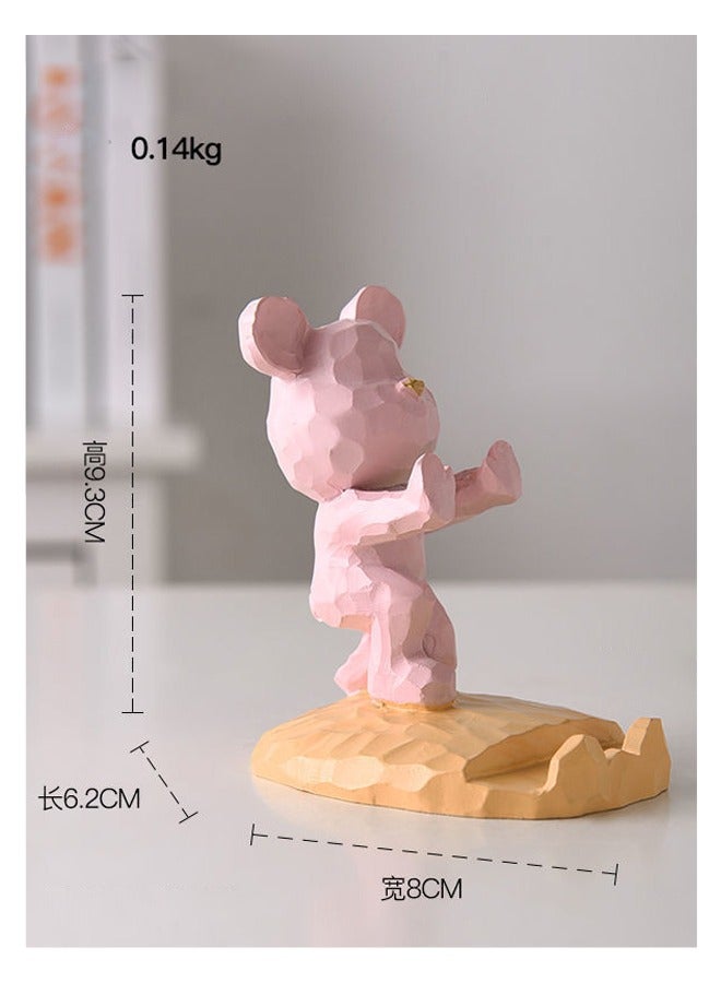 حامل المحمول ، كئيب الدب لطيف حامل الهاتف ديكور مكتب المنزل متوافق مع جميع الهواتف الذكية الراتنج الوردي الكونغ فو - Image 4