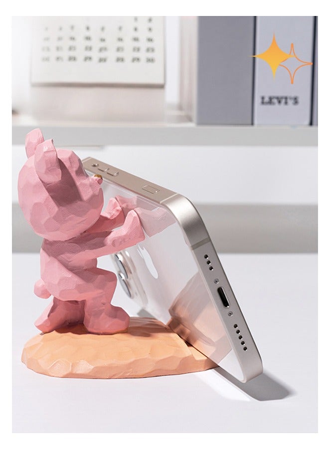 حامل المحمول ، كئيب الدب لطيف حامل الهاتف ديكور مكتب المنزل متوافق مع جميع الهواتف الذكية الراتنج الوردي الكونغ فو - Image 5