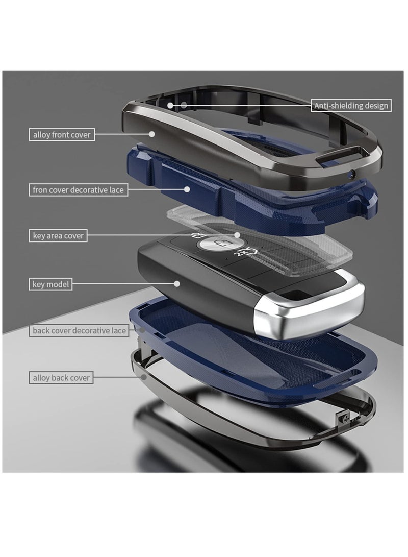 Excefore For Ford Key Fob Cover With Leather Keychain, Metal Shell Soft TPU Full Protection Key Case For Ford 2017-2023 Explorer Fusion Mustang Escape F150 F250 F350 F450 F550 Edge 3 4 5 Buttons Smart Remote - Image 4