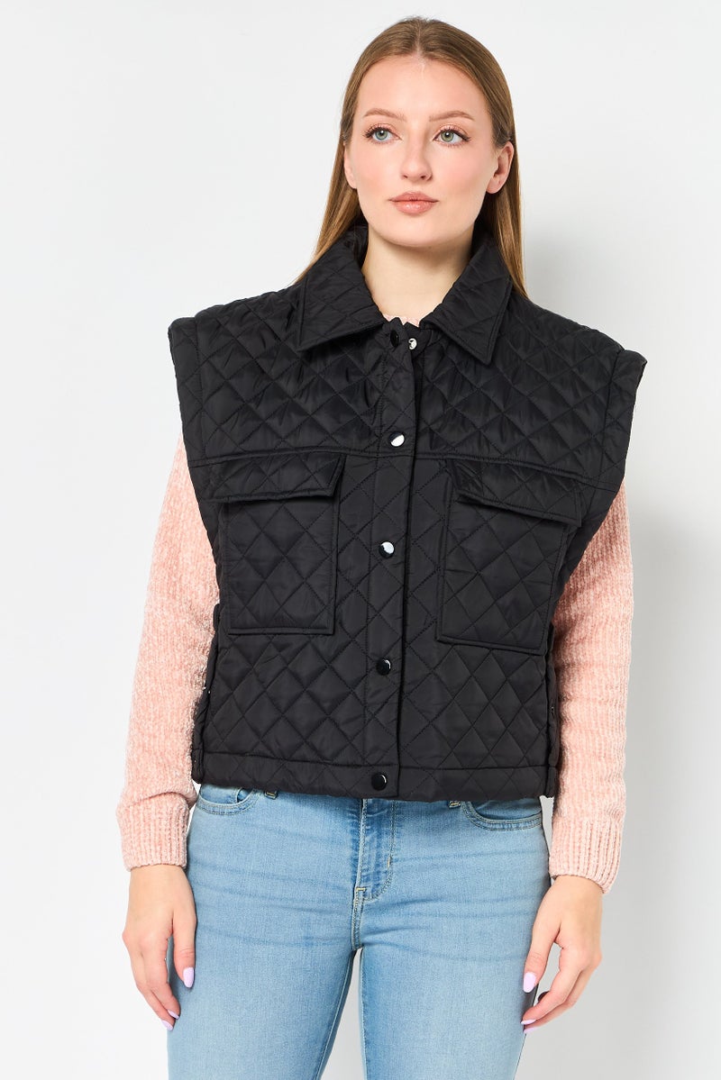 Andrew Marc Women Quilted Jacket Vest, Black - Image 1
