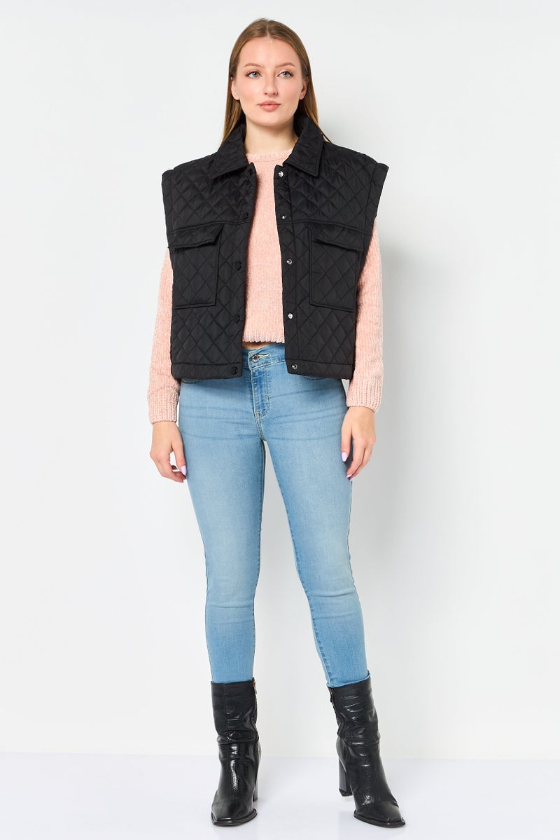 Andrew Marc Women Quilted Jacket Vest, Black - Image 4