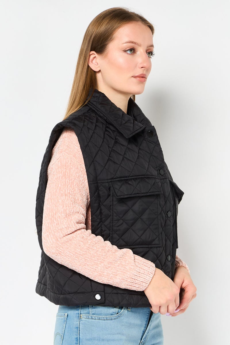 Andrew Marc Women Quilted Jacket Vest, Black - Image 2