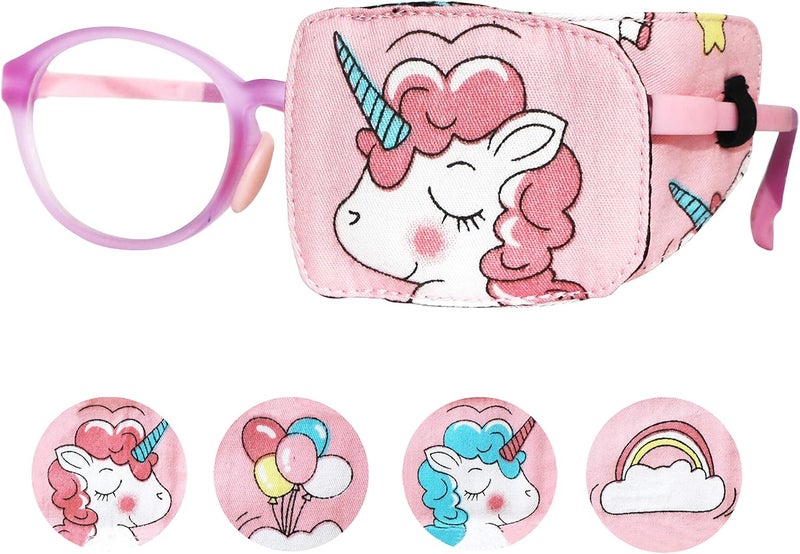 Astropic Cotton & Silk Eye Patch for Kids Glasses (Left Eye, Pink Hair Unicorn) - Image 1