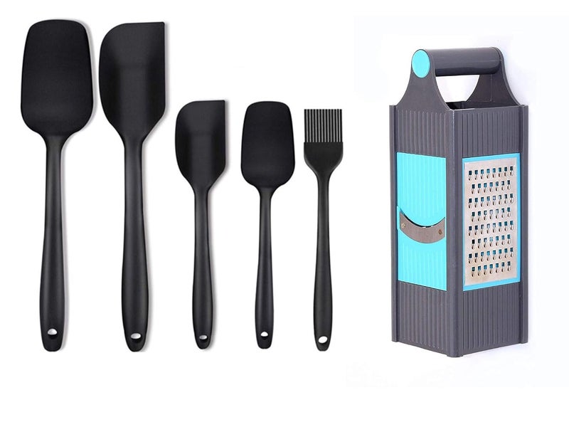MOBDESK Silicone Spatula Sets Made of Food Grade Silicone Design Seamless Perfect for Cooking Baking Mixing 4 in 1 Vegetable Grater Slicer Chopper Peeler Attach Blades for Chips Cutter Kitchen - Image 1