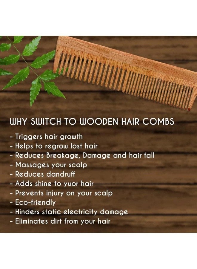WITSOUL Neem Wood Comb Anti-Dandruff Comb For Men And Women, Brown color (SET OF 4) - Image 5