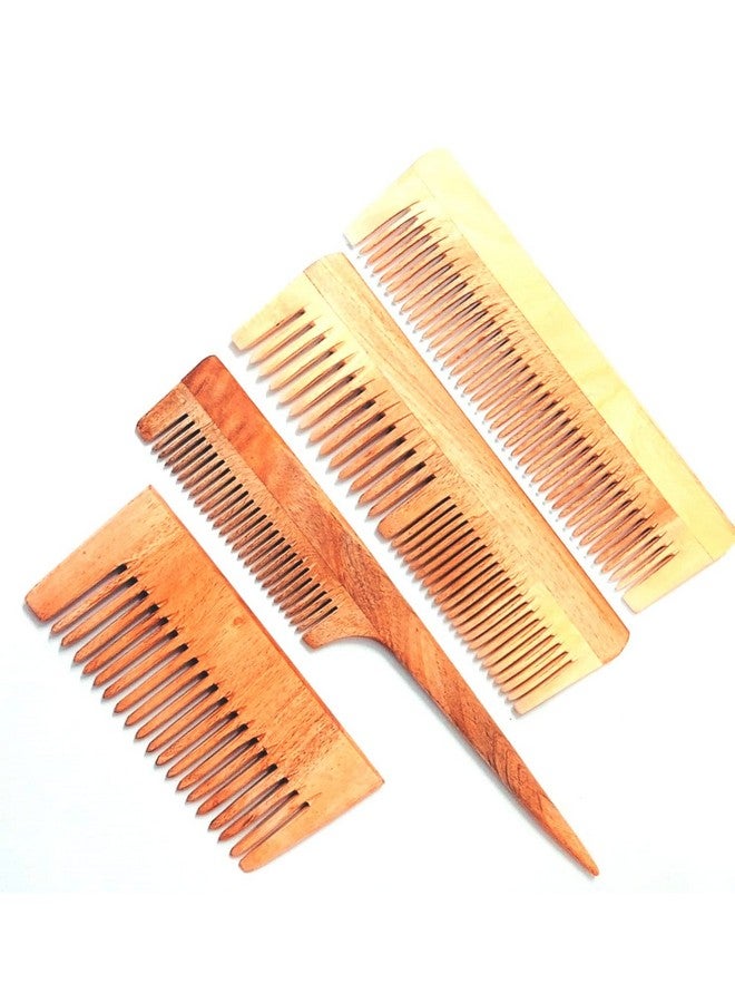 WITSOUL Neem Wood Comb Anti-Dandruff Comb For Men And Women, Brown color (SET OF 4) - Image 1