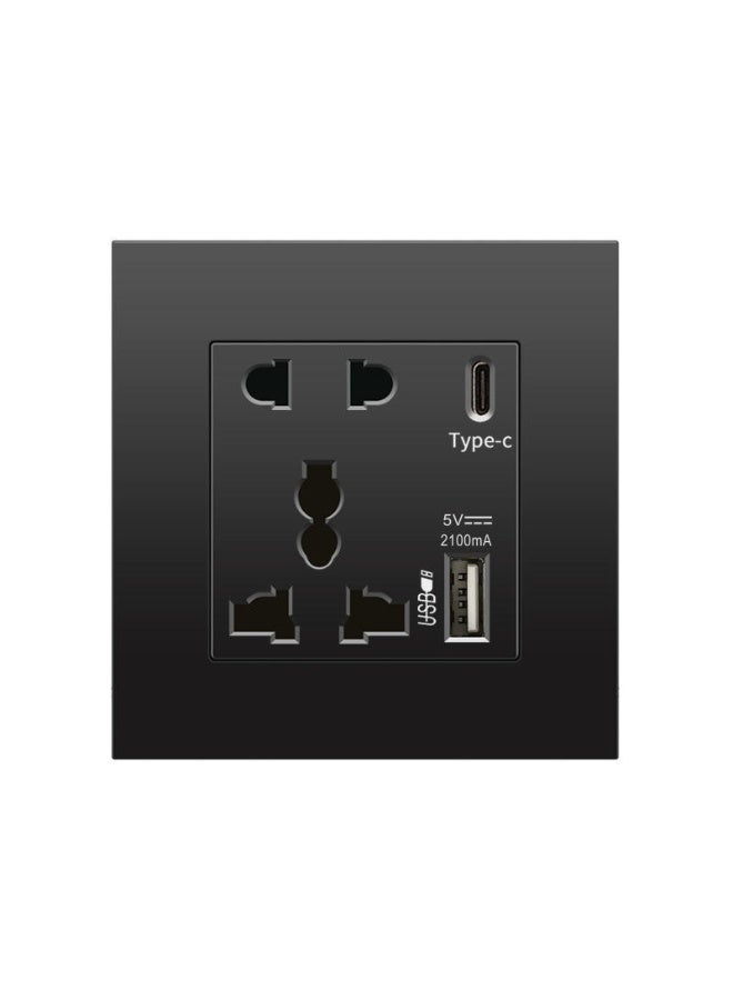 Universal Wall Socket with Type C and USB, QC Charging Electric Power Wall Socket Outlet, For Home and Office, Black - Image 1