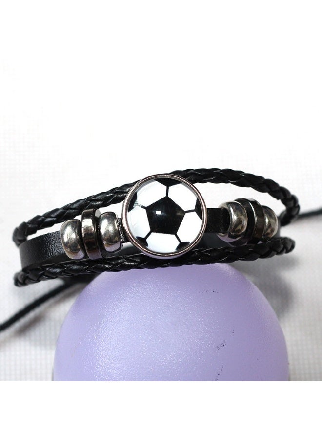 Goolsky Soccer Bracelet for Fans – Fashion Punk Leather Cuff with Retro Beads, Adjustable Sports Wristband Jewelry for Men & Women - Image 3