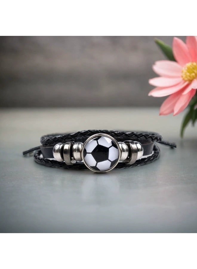 Goolsky Soccer Bracelet for Fans – Fashion Punk Leather Cuff with Retro Beads, Adjustable Sports Wristband Jewelry for Men & Women - Image 4