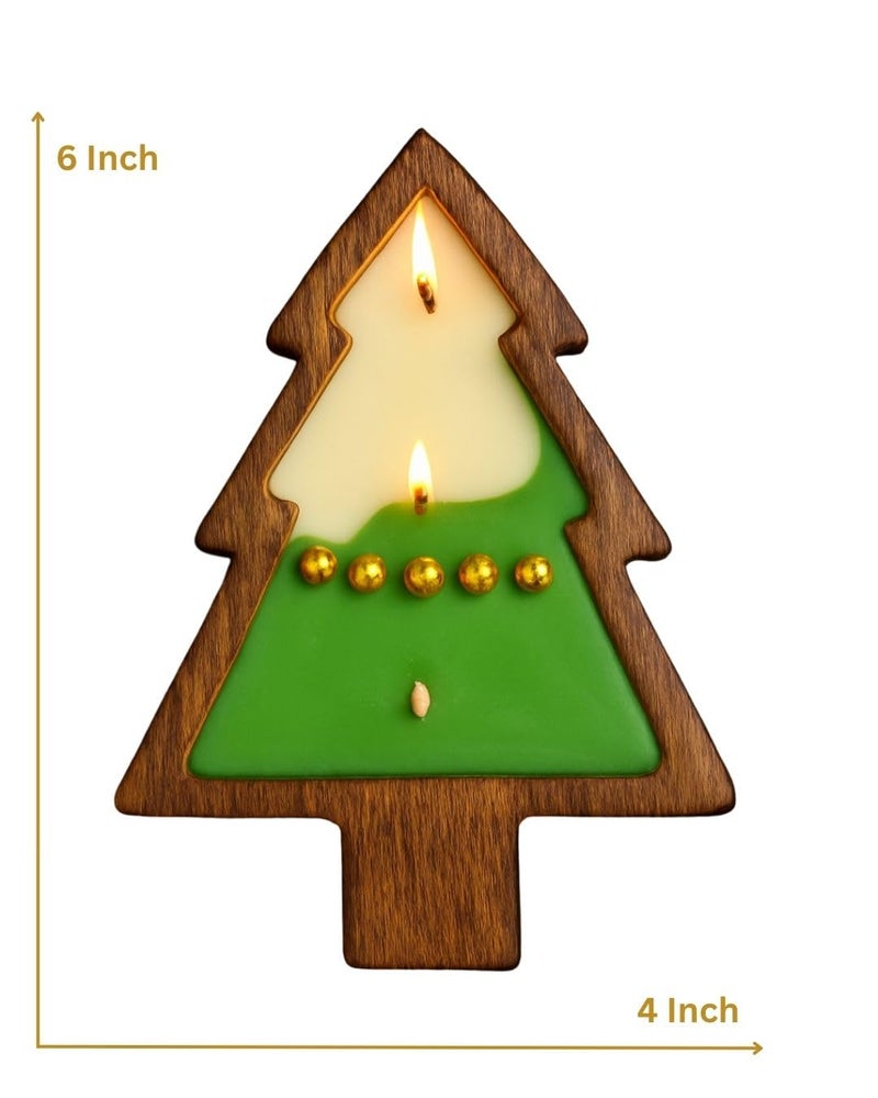 CHRONIKLE Christmas Set of 2 White & Green Tree Wooden Scented Candle | Christmas Spice & Pine Forest Fragrance | Premium Soy Wax Candle Gift Set - Image 3