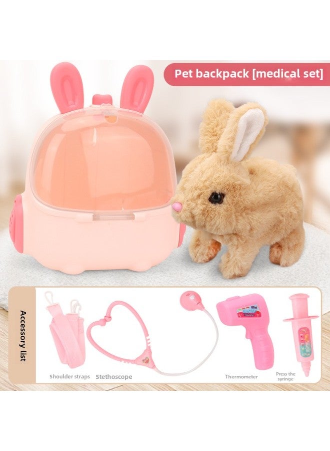 Children's Electric Simulation Small White Rabbit Will Call Girls Pet Doll Backpack Dog Gift Puzzle Plush Toy-Colors:Long Ear Backpack Yellow Electric Rabbit Medical Package-Specifications:Battery Version - Image 1