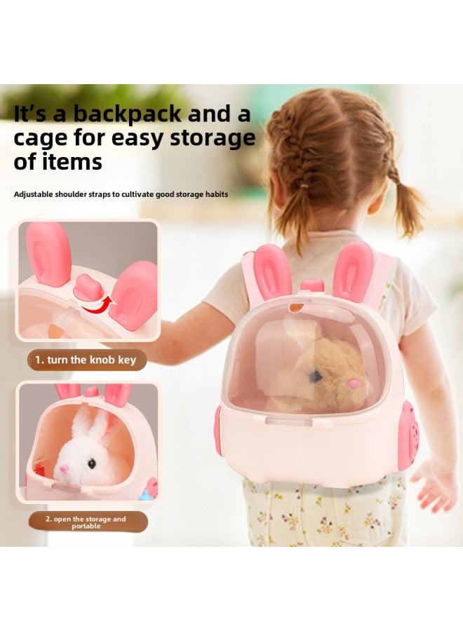 Children's Electric Simulation Small White Rabbit Will Call Girls Pet Doll Backpack Dog Gift Puzzle Plush Toy-Colors:Long Ear Backpack Yellow Electric Rabbit Medical Package-Specifications:Battery Version - Image 4