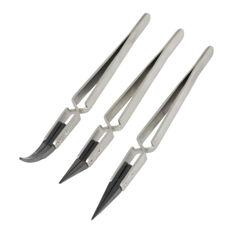 yueton 3Pack Precision Reverse Ceramic Tweezers Stainless Steel Ceramic Tweezers Three Types of Ceramic Tweezers NonConductive High Temperature Resistance