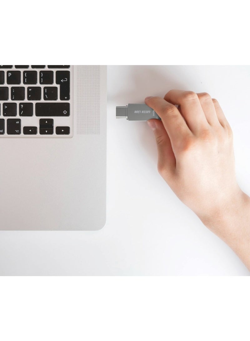 GREEN LION 2-in-1 OTG USB-C Flash Drive 64GB Storage / High-Speed 100MBps Read / 40MBps Write / Dual Connector Type-C & USB-A / 360° Swivel Design / Zinc Alloy / Wide Compatibility for iOS, Android & Windows / Plug & Play - Silver - Image 2