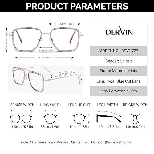 Dervin Blue Light Blocking Blue Cut Zero Power anti-glare Retro Square Eyeglasses, Frame for Eye Protection from UV by Computer/Tablet/Mobile/Laptop (Purple) - Image 5