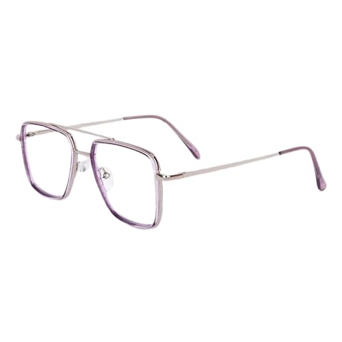 Dervin Blue Light Blocking Blue Cut Zero Power anti-glare Retro Square Eyeglasses, Frame for Eye Protection from UV by Computer/Tablet/Mobile/Laptop (Purple) - Image 1