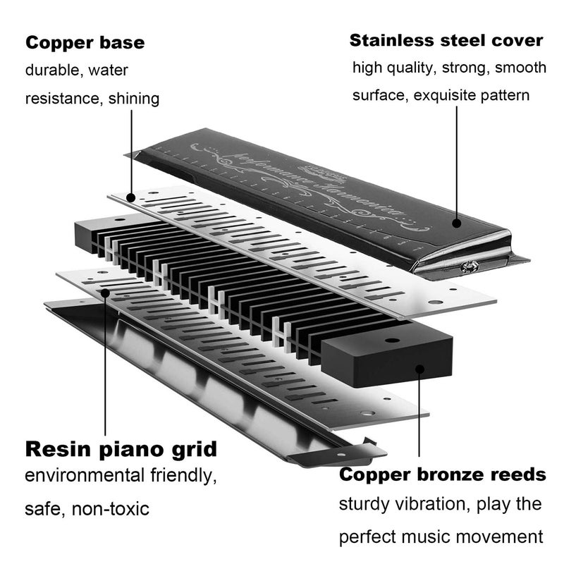 Swan هارمونيكا احترافية هارپ أرمونيكا مفتاح دو 24 ثقب بوليفوني دياتونيك أورغن فم مع حقيبة لموسيقى البلوز والفolk والجاز والبوب للطلاب والمعلمين والمبتدئين كهدية - Image 2