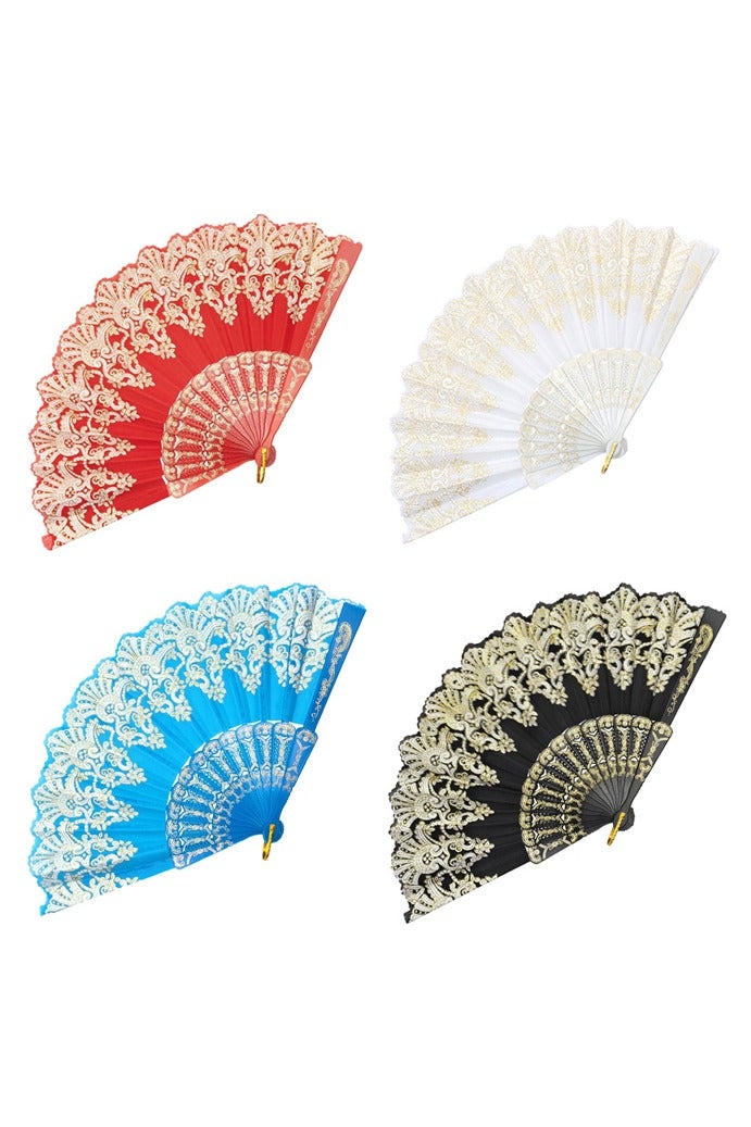 GUSGU 4 PCS Handheld Chinese Folding Fan Hand Fans for Women Foldable Bulk for Party Dancing Wedding and Home Decoration - Image 1