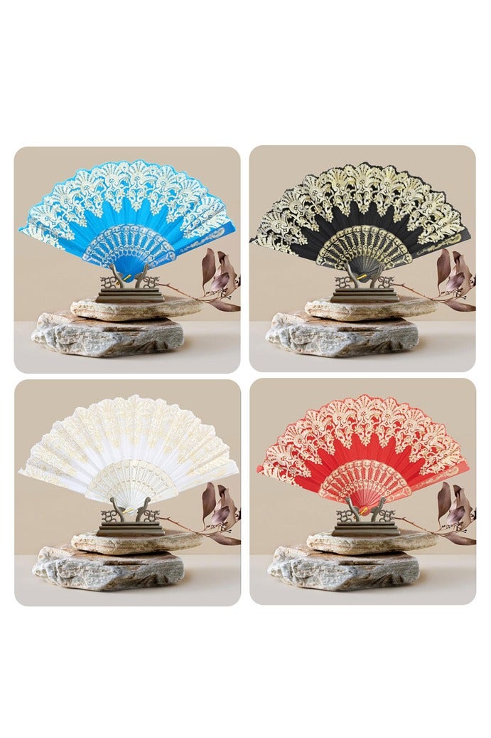 GUSGU 4 PCS Handheld Chinese Folding Fan Hand Fans for Women Foldable Bulk for Party Dancing Wedding and Home Decoration - Image 3