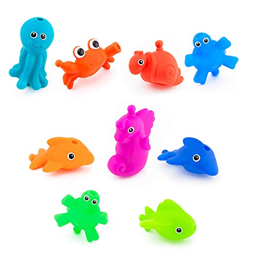Sassy Snap and Squirt Sea Creatures 6 Months Set of 9 Sea Characters Includes Storage Bag with Two Large Suction Cups
