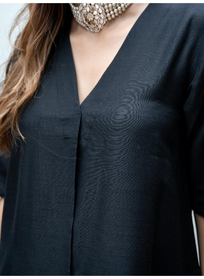 trueBrowns Black Dupion Silk Kurta Pant Set - Image 5
