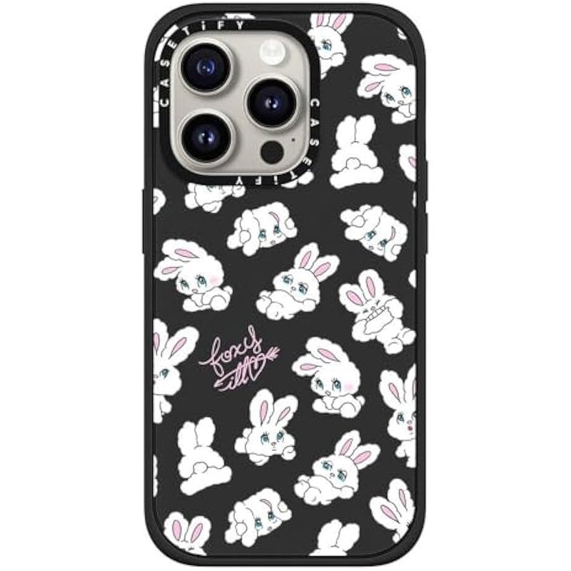 Casetify Impact iPhone 15 Pro Case 【4X Military Grade Drop Tested / 8.2ft Drop Protection】 - Cute Prints - Bunnies - Matte Black - Image 1