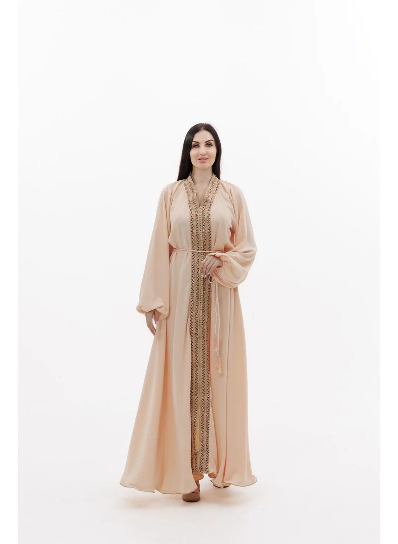 هانا آند سارا SOLID PEACH COLOUR POLYESTER WITH THIN BELT ARABIC JALABIYA DRESS