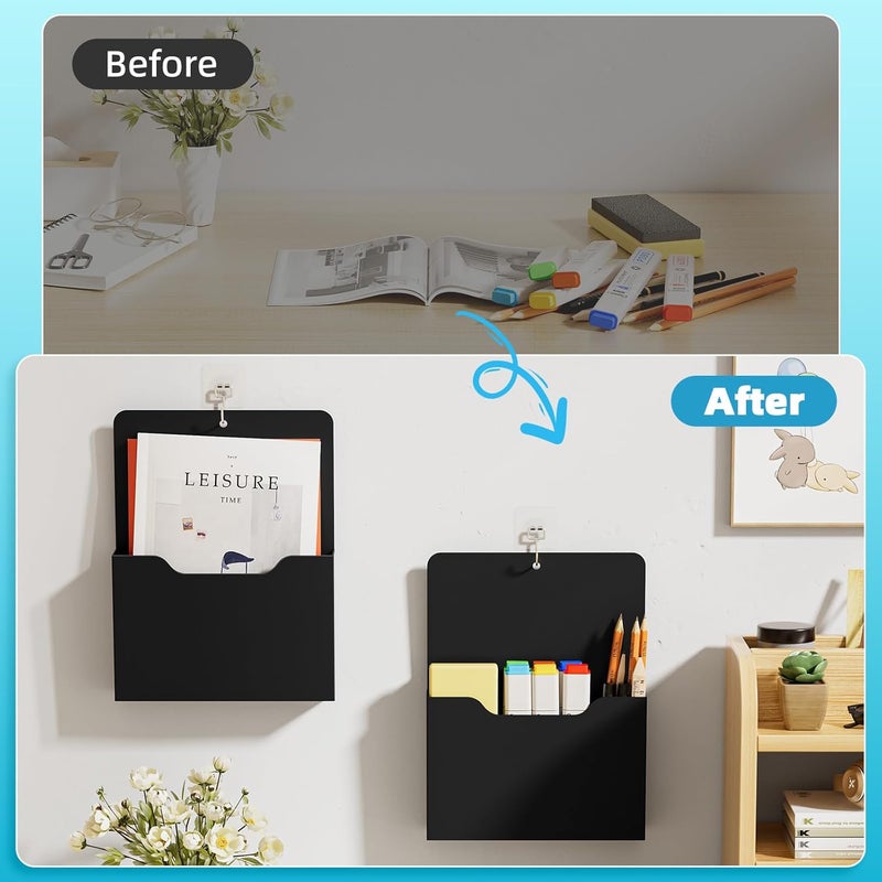Marbrasse Magnetic File Holder - Magnetic Paper Holder, Pocket Organizer Office Supplies Storage Mail Organizer for Notebooks,Planners,Letter (Black) - Image 5