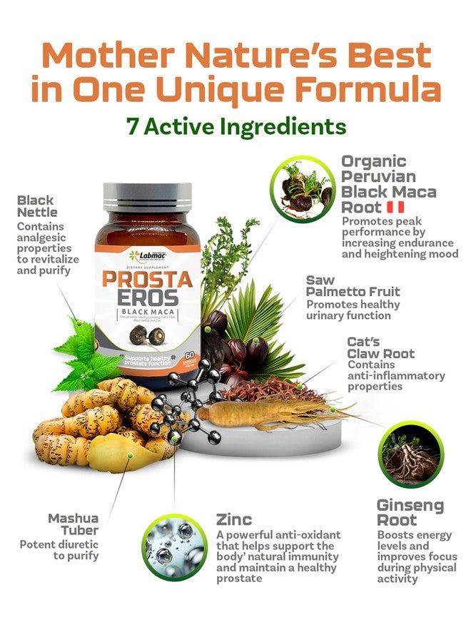 Prosta Eros - ProstaEros- Prostate Support Supplement - 7 Natural Ingredients- Black Maca, Saw Palmetto, Mashua, Cat's Claw, Gingseg, Black Nettle and Zinc. Capsules 60 Count (Pack of 1) - Image 2