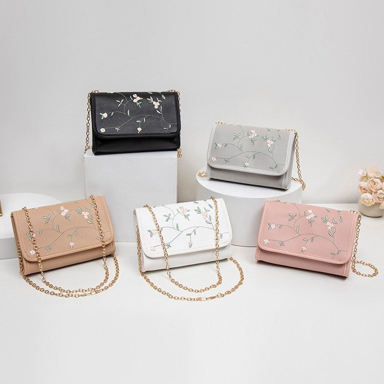 Sweet Flower Embroidered Small Square Bag Simple Fashion All-Match Women'S Chain Crossbody Bag Shoulder Bag Fresh Mobile Phone Bag - Image 2