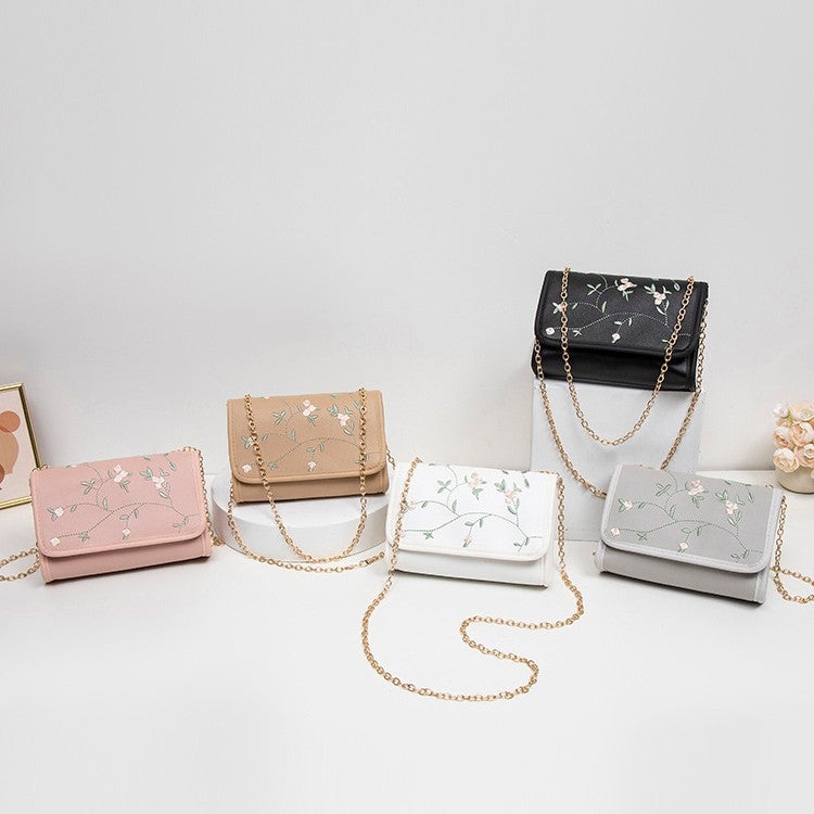 Sweet Flower Embroidered Small Square Bag Simple Fashion All-Match Women'S Chain Crossbody Bag Shoulder Bag Fresh Mobile Phone Bag - Image 5