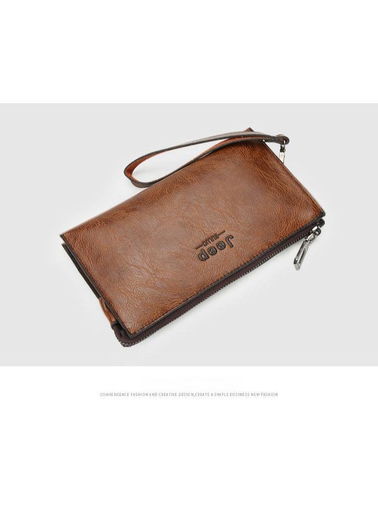 جيب محفظة جيب رجالية مزدوجة الطبقات - حقيبة يد مضادة للسرقة بحزام معصم مع قفل كبس، وفتحات متعددة للبطاقات، وأجزاء معدنية، ومانعة لتقنية تحديد الهوية بموجات الراديو، ومنظم من جلد البولي يوريثان مناسب للأعمال غير الرسمية - Image 3