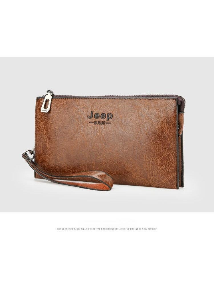 جيب محفظة جيب رجالية مزدوجة الطبقات - حقيبة يد مضادة للسرقة بحزام معصم مع قفل كبس، وفتحات متعددة للبطاقات، وأجزاء معدنية، ومانعة لتقنية تحديد الهوية بموجات الراديو، ومنظم من جلد البولي يوريثان مناسب للأعمال غير الرسمية - Image 2