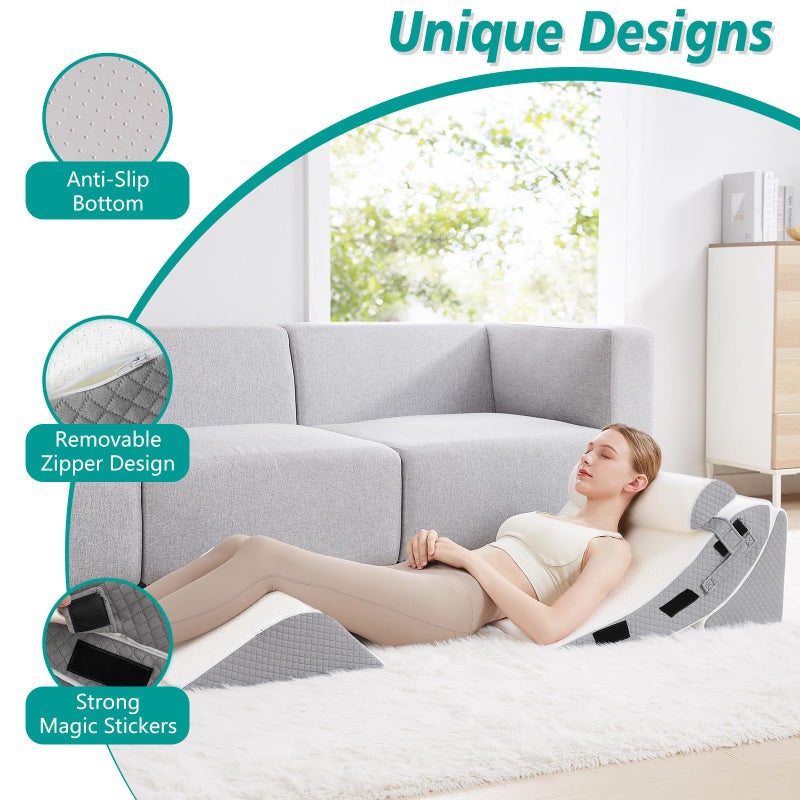 Longering Orthopedic Bed Wedge Pillow Set for Sleeping 4 PCS - Adjustable Triangle Pillow for Neck Leg Support with Washable Cover - 35D Foam Wedge Pillow Post Surgery for GERD & Snoring (White Grey) - Image 3