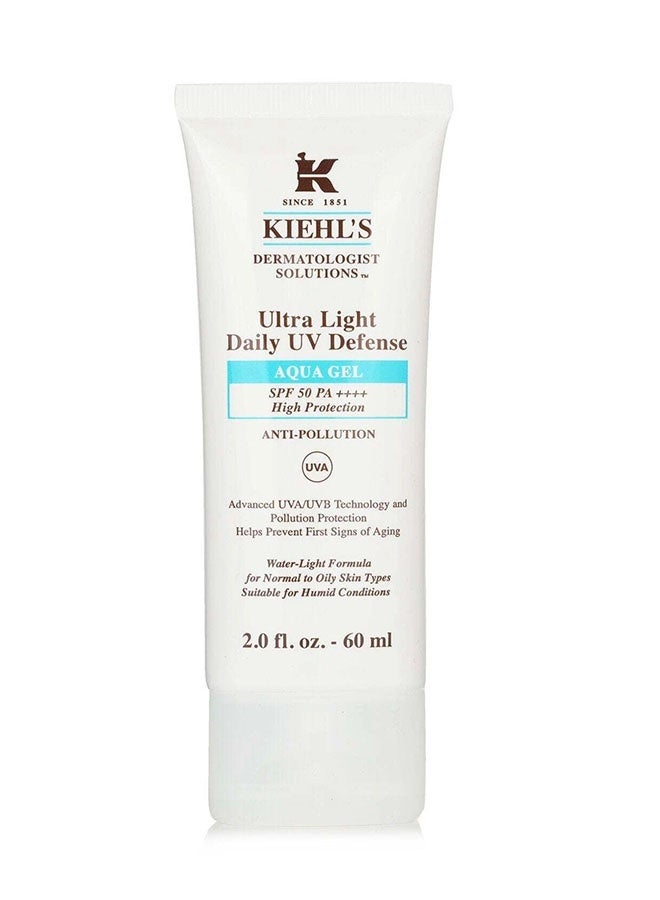 Kiehl's Ultra Light Daily UV Defense Aqua Gel Facial Sunscreen 60ml, SPF 50 PA ++++, High Protection and Anti Aging for Normal to Oily Skin Types - Image 1