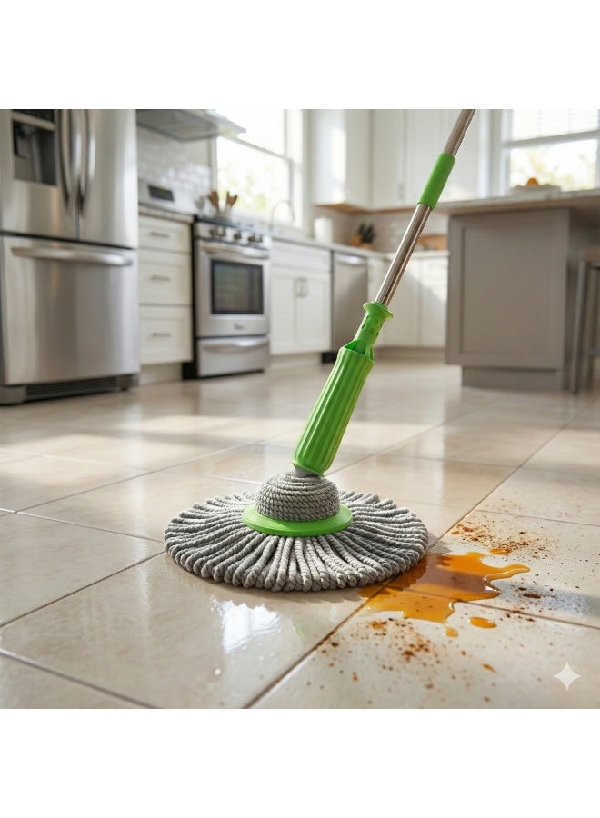 Spin Mop with Self-Wringing Sleeve, Microfiber Round Mop Head, Fast Floor Cleaning for Tiles, Marble & Bathrooms - Image 3