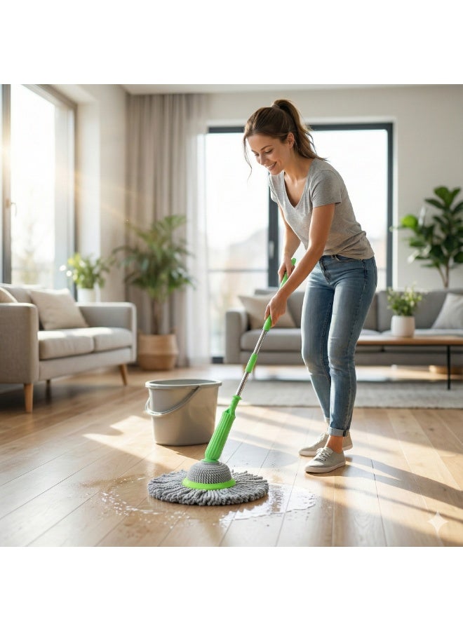 Spin Mop with Self-Wringing Sleeve, Microfiber Round Mop Head, Fast Floor Cleaning for Tiles, Marble & Bathrooms - Image 4