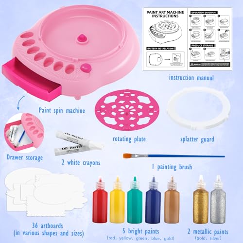 TingingYuli Spin Art Machine for Kids Paint Spinner Art Craft Kit with 36 Artboards 7 Colors Arts and Crafts Painting Set for Boys Girls Ages 412 Birthday Easter Gifts for 6 7 8 9 10 Year OldPink - Image 5