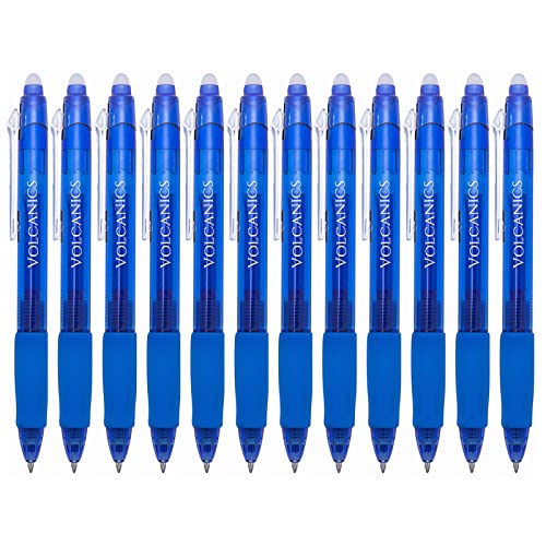 Volcanics Retractable Clicker Erasable Gel Pens - 0.7mm Ball Point, Heat Erase with Built-in Eraser, 12 Pack Blue - Image 5