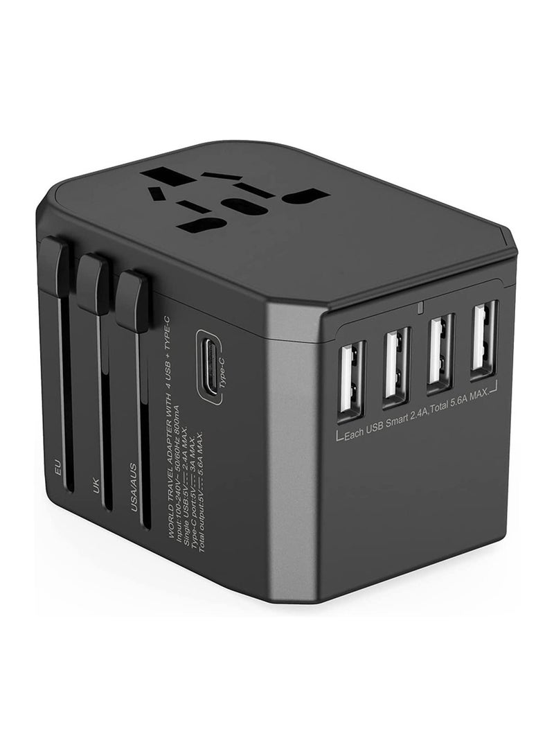 Universal International Travel Power Adapter with 3 USB + 1 Type C Charging Ports, European Adapter, Worldwide AC Outlet Plugs Adapters for Europe, UK, US, AU - Image 1