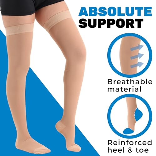 ABSOLUTE SUPPORT Plus Size Compression Thigh Highs for Women and Men 20-30mmHg - Over the Knee Compression Stockings for Swelling, Edema, Thrombosis, Embolism - Beige, 7X-Large - A203BE10 - Image 4