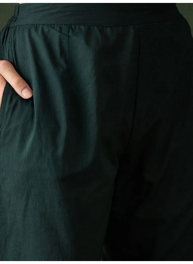 أيه كيه إس طقم كورتا أناركالي بطبعة زهور خضراء داكنة