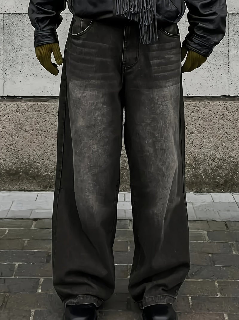 Baggy Black Wide Leg Jeans, Floor-Length Pants - Image 4