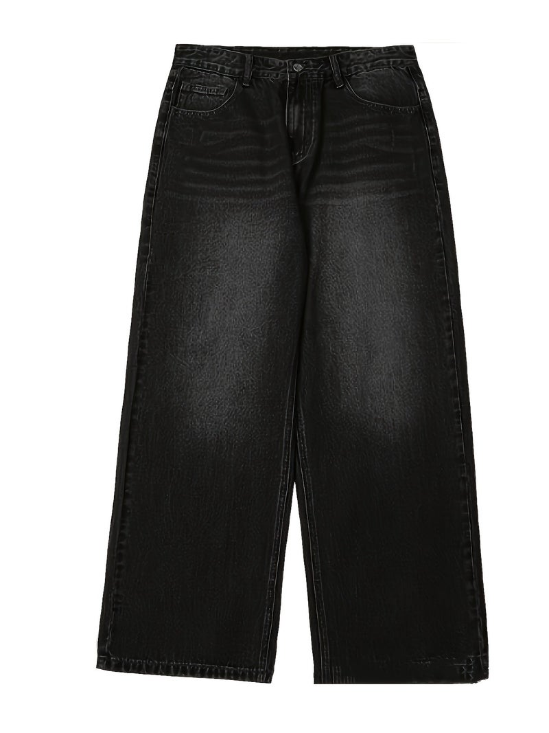 Baggy Black Wide Leg Jeans, Floor-Length Pants - Image 2