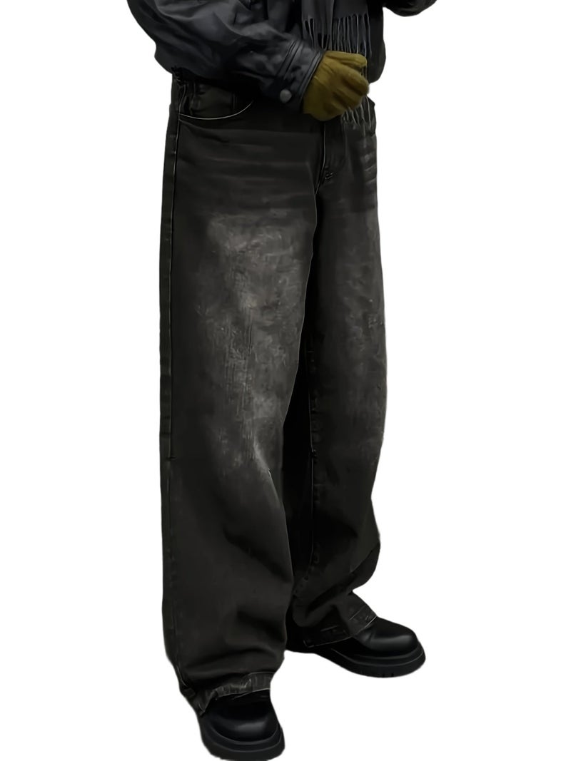 Baggy Black Wide Leg Jeans, Floor-Length Pants - Image 1