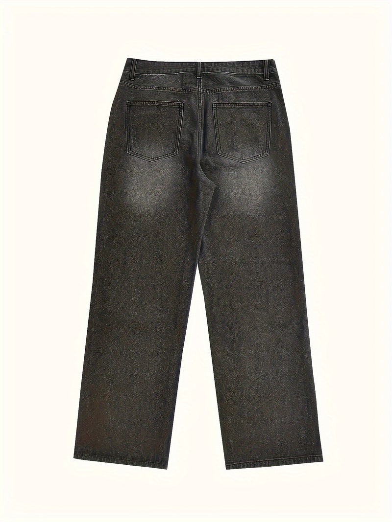 Baggy Black Wide Leg Jeans, Floor-Length Pants - Image 5