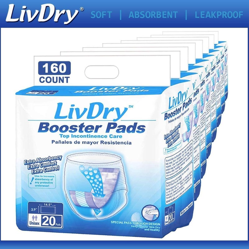 LivDry Incontinence Booster Pads, Use with Adult Diapers for Women and Men, Extra Comfort Softness, Disposable Pad (160 Count, Regular Length) - Image 2