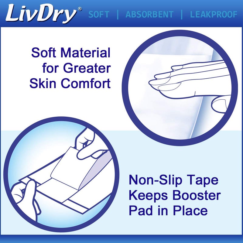 LivDry Incontinence Booster Pads, Use with Adult Diapers for Women and Men, Extra Comfort Softness, Disposable Pad (160 Count, Regular Length) - Image 4