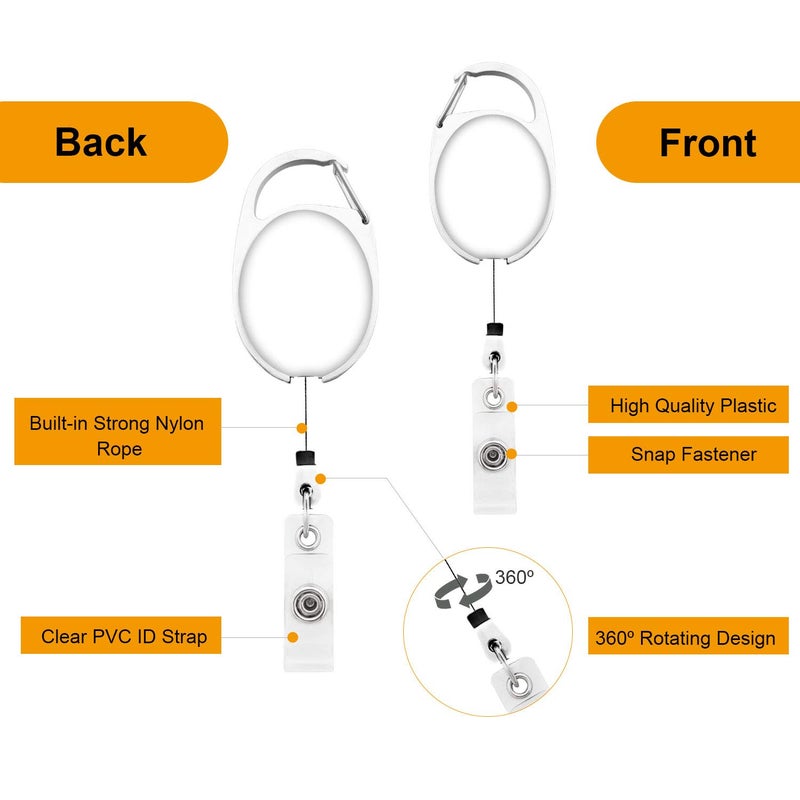Fushing 20Pcs Retractable ID Badge Holders ID Badge Reels with Clip Retractable Badge Holders for Office Worker Doctor Nurse(White) - Image 3