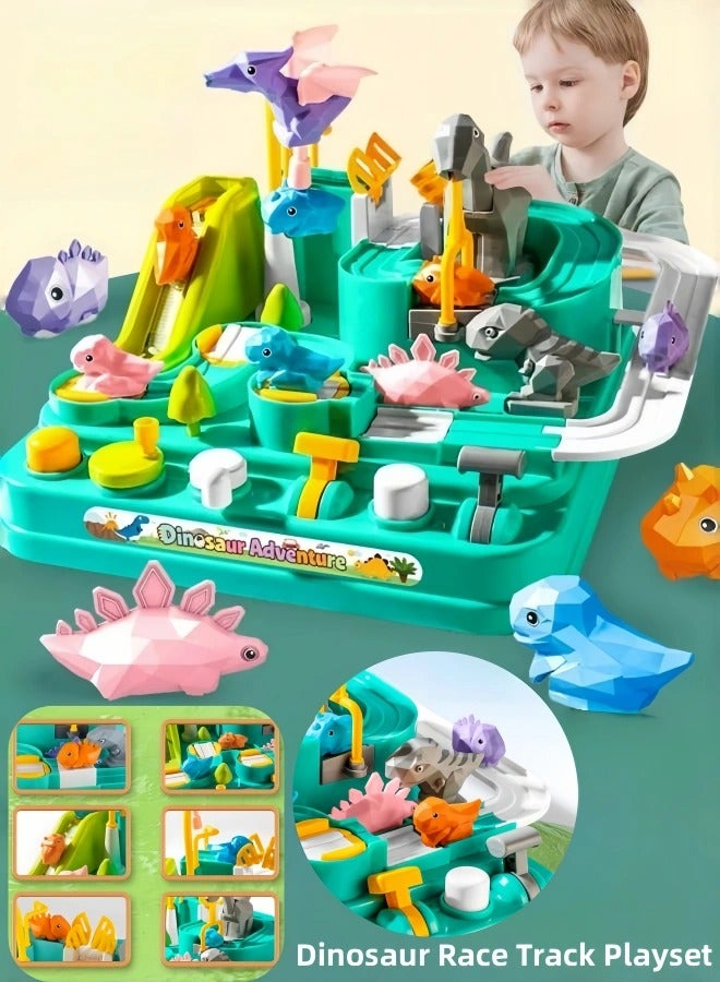 Dinosaur Race Track Playset Toys with 3 Dinosaurs Toys,Toddler Car Adventure Toys Puzzle Rail City Rescue Game Playset,Climbing Hills Railcar and Toy Car Ramp Track, Colorful Dinosaur Vehicles Construction Play Set for Kids Age 3 4 Years Old Boys Girls  - Image 1